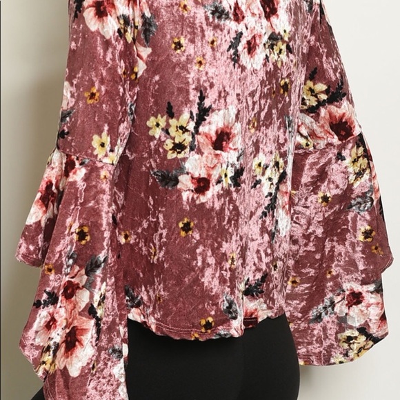 ❌DONATED❌Mauve Pink Floral Tie Waist Crushed Velvet Top - Picture 3 of 9